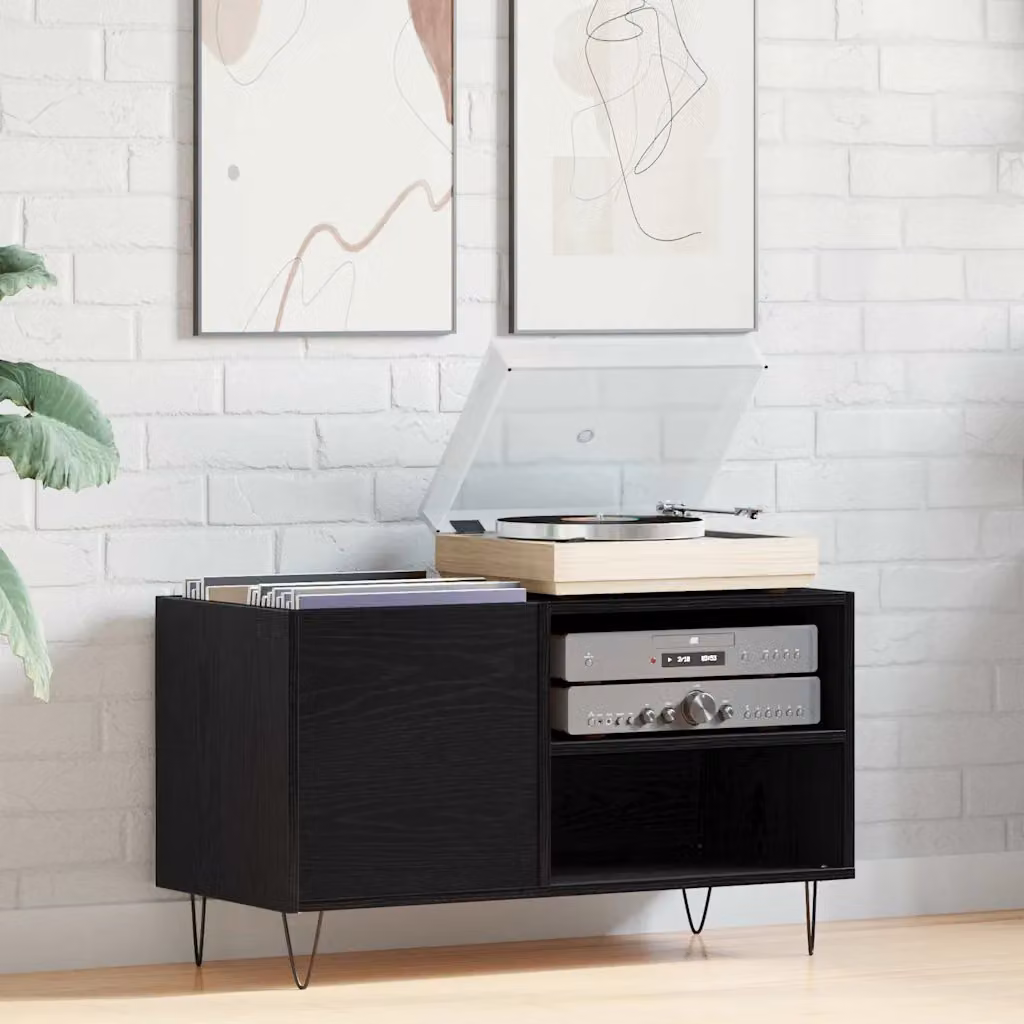vidaXL Mobile porta vinili Rovere Nero L: 85 cm, P: 38 cm, H: 48 cm