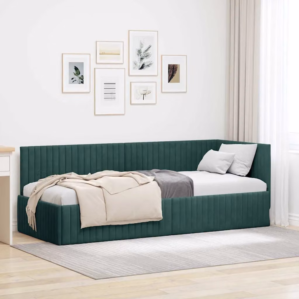 Cornice del letto ad angolo vidaXL in velluto verde, L 200 x P 80 x H 84 cm