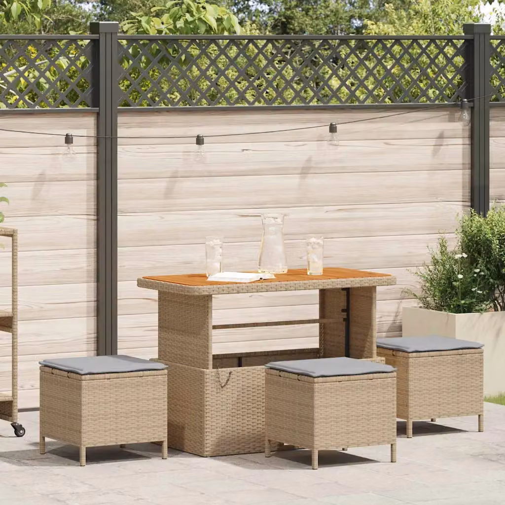 Set da pranzo per giardino e terrazza vidaXL in polyrattan e legno di acacia beige 4 pezzi