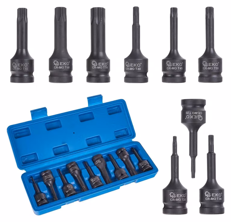 Set-kit inserti Torx a impatto 1/2'' T20-T70, 9 pezzi Geko