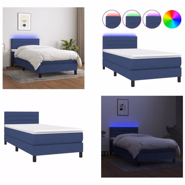 vidaXL Letto a molle con materasso e LED in tessuto blu 90x190 cm - Letto a molle - Boxspringbetten - Bett - Schlafzimmermöbel