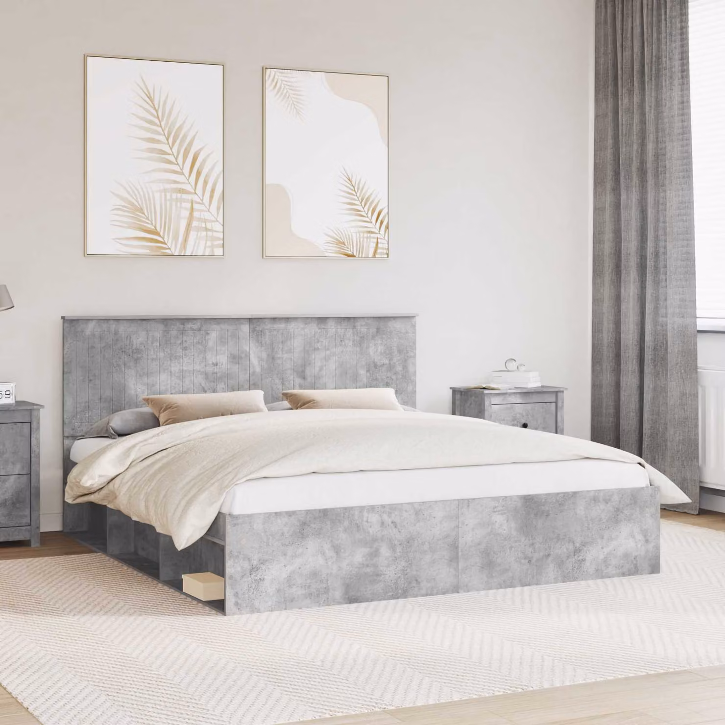 Struttura del letto moderna vidaXL in pino massello color grigio, L/P: 180 x 200 cm