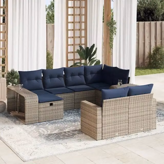 Set Divano da Giardino 10 pz con Cuscini Grigio in Polyrattan 3326065
