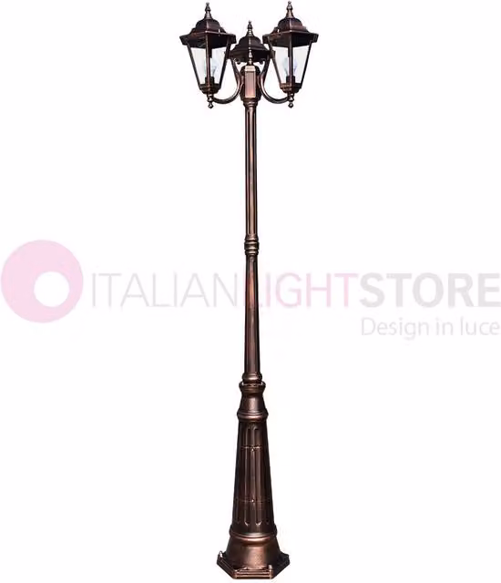 Lampione da giardino Iris Luce DAFNE MEDIA con 3 luci a lanterna esagonale, struttura nero-verde e diffusore sabbiato, Altezza: 241 cm