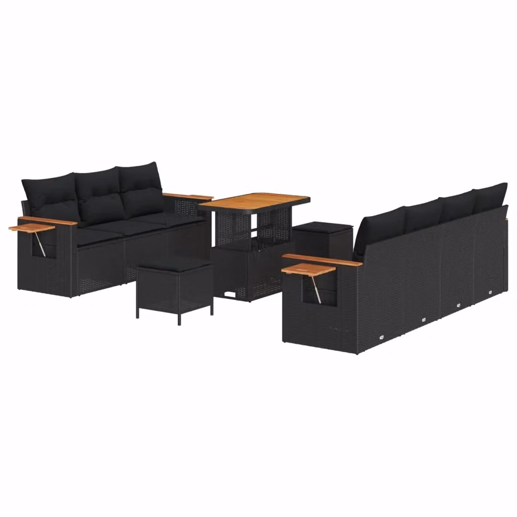 Set Divano da Giardino vidaXL 10 Pezzi con Cuscini e Tavolino Nero in Acciaio Verniciato a Polvere – 2