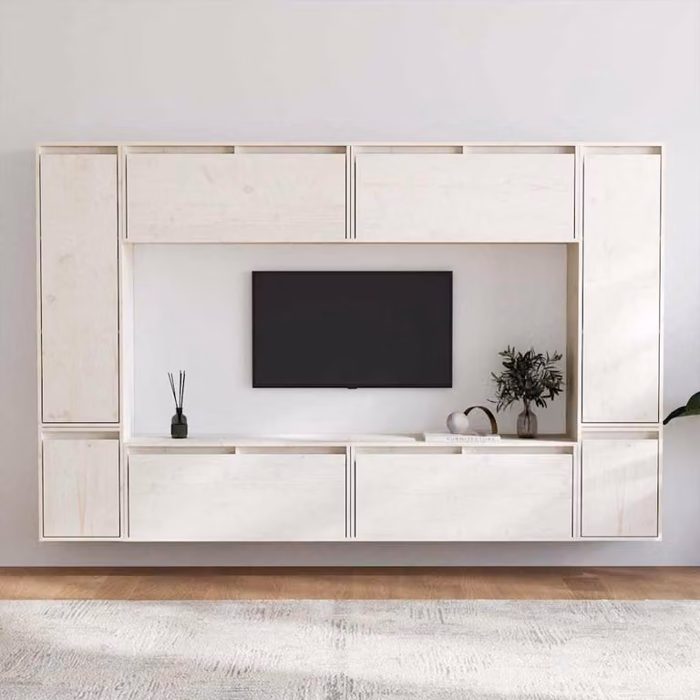 Set di mobili TV vidaXL in legno massello di pino, 8 pezzi, bianco opaco