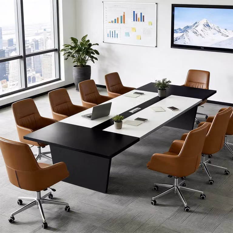 Tavolo da conferenza per ufficio, dimensioni 160x80x74 cm, colore nero e bianco, piano del tavolo spesso 2,5 cm