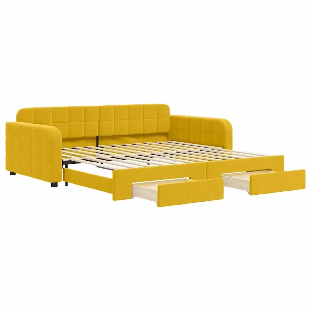 Divano Letto Estraibile vidaXL in Velluto Giallo con Cassetto, L/P/H: 223 x 100 x 71 cm – 2