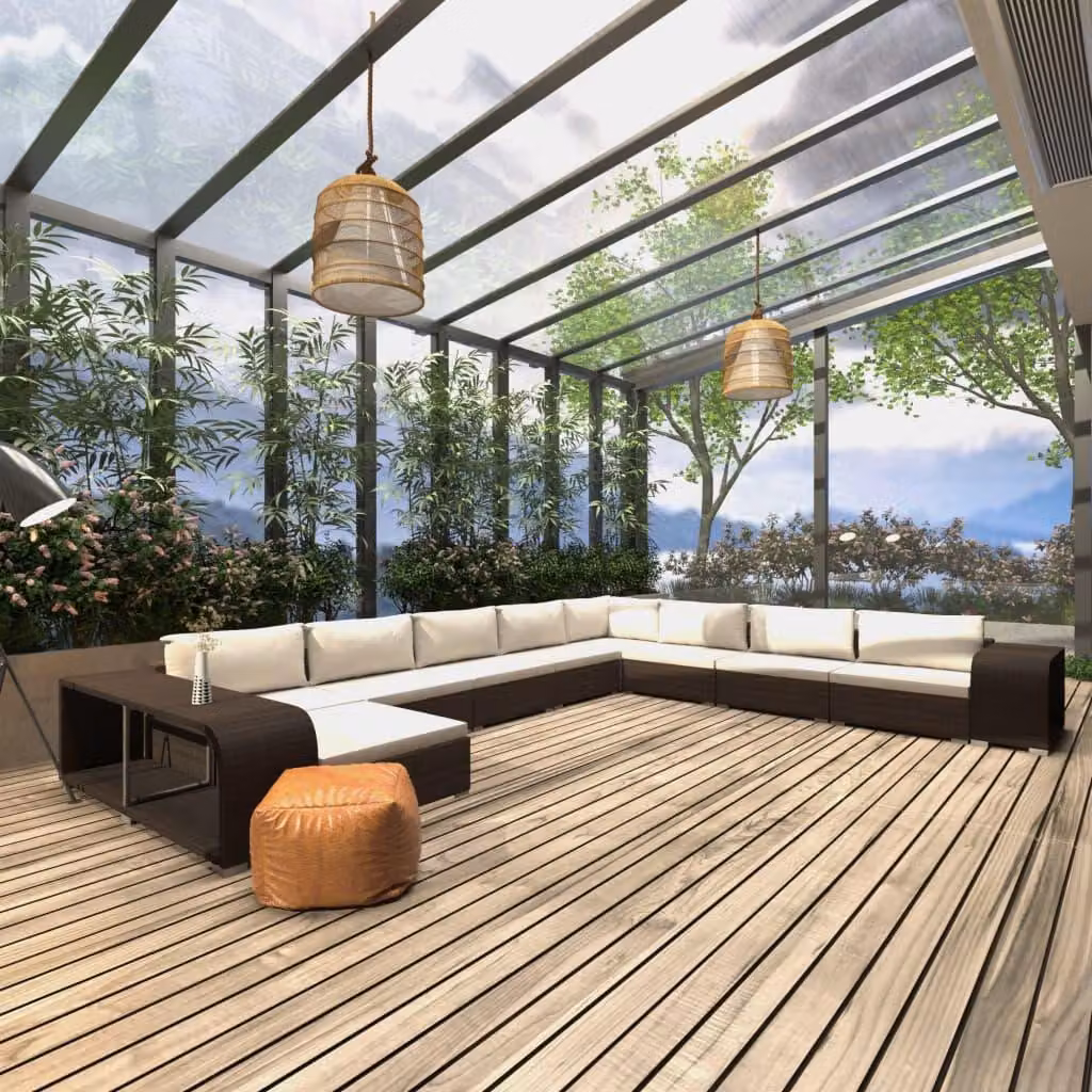 Maison Exclusive - Set da giardino da 11 pezzi con cuscini in rattan sintetico marrone