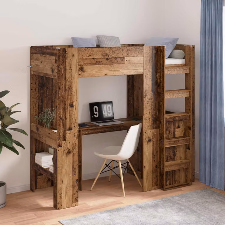 vidaXL Struttura letto a castello con scrivania e scomparti laterali in legno marrone H: 193,0 cm, L: 175,0 cm, P: 80,0 cm
