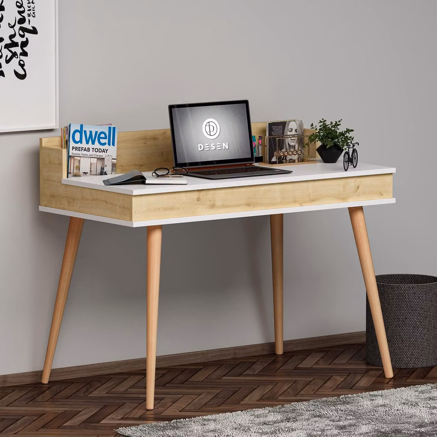 HOMIDEA Scrivania, tavolo per computer, tavolo per laptop con ripiano