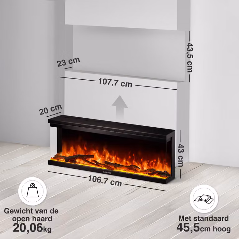 Camino elettrico da 42 pollici - 1800 Watt - Nero - Effetto fiamma 3D - Camino decorativo per interni