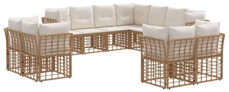 Set di divani da esterno Naturale e Bianco Crema Poliestere