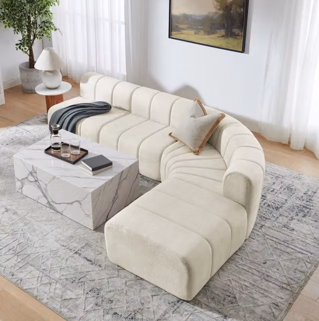 Divano angolare modulare componibile in ciniglia beige