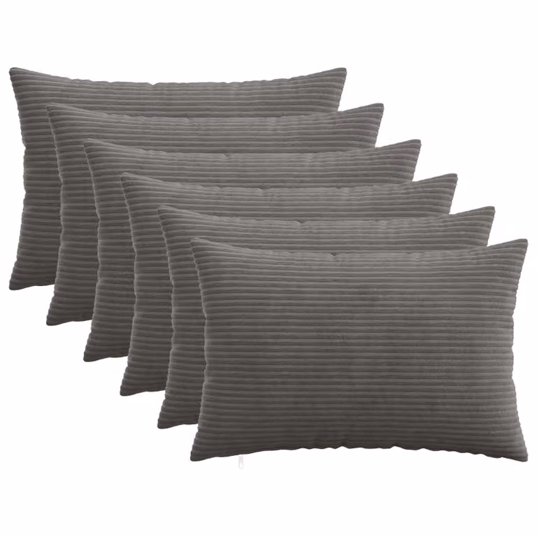 Set di 6 federe vidaXL HEERLEN in velluto a coste, Grigio Scuro, L: 60 cm x P: 40 cm