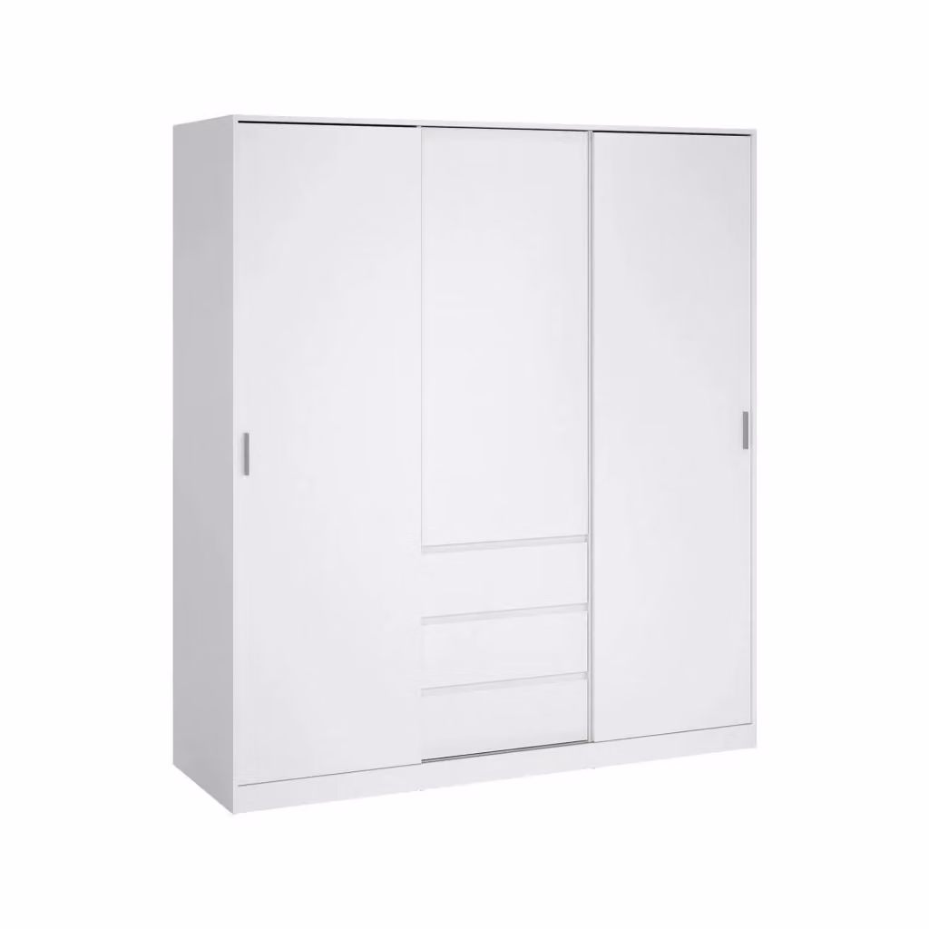 Armadio Mathieu DMORA con ante scorrevoli e cassetti interni, Bianco lucido, L: 177 cm, P: 60 cm, H: 200,4 cm – 2
