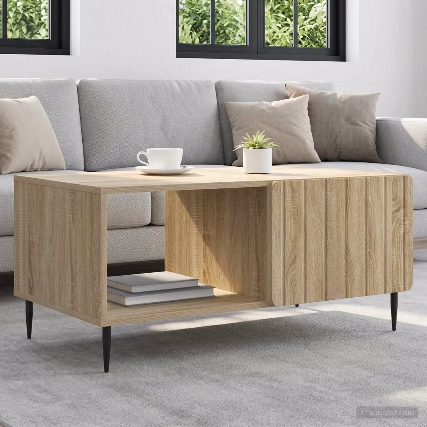 vidaXL Tavolino da salotto moderno in legno e metallo, L 90 x P 50 x H 40 cm, Rovere e Nero