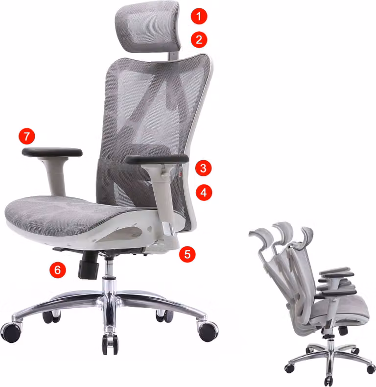 Sedia da ufficio MCW-J87, sedia da scrivania, braccioli regolabili ergonomicamente, portata 150 kg ~ rivestimento grigio, struttura bianca