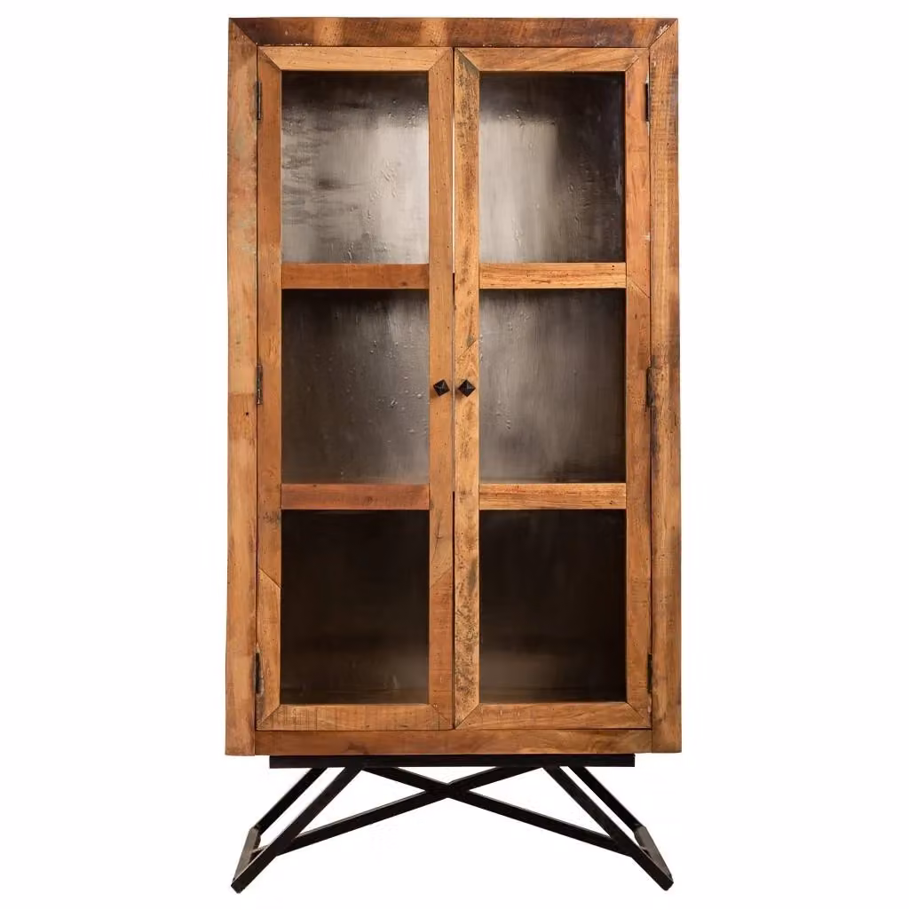 Vetrina Wanderlust Deco in legno e metallo con ante in vetro, stile industrial, marrone e nero, L: 90 cm, P: 47 cm, H: 175 cm – 2