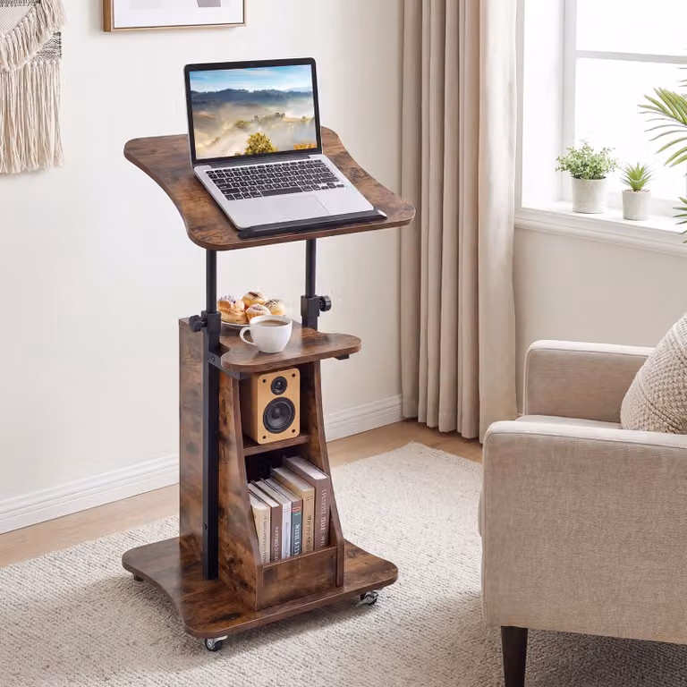 Costway Leggio per podio in legno marrone con altezza regolabile, piano inclinato e scrivania in piedi per home office
