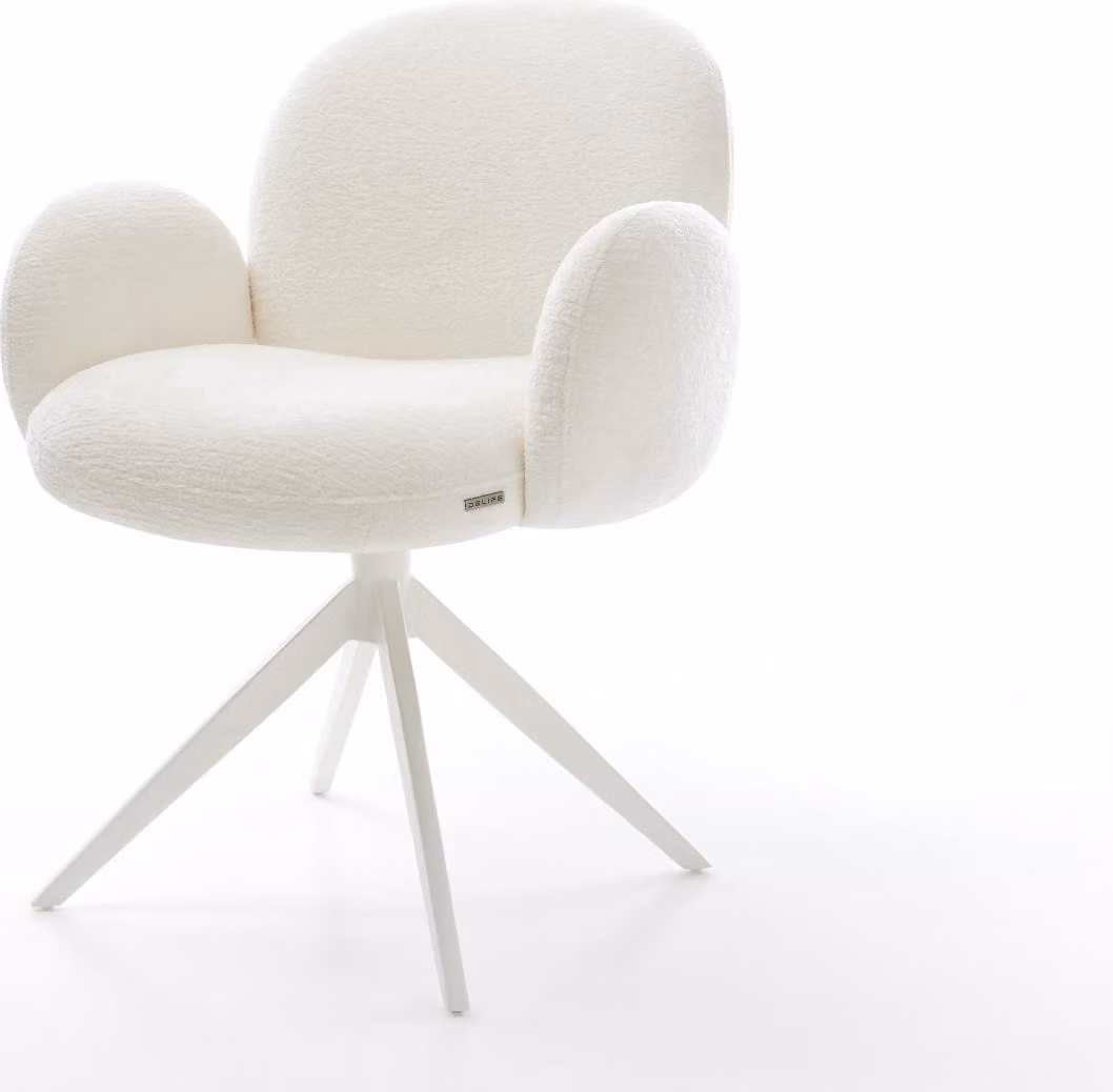 DELIFE Sedia girevole Nube-Flex con braccioli Bouclé Soft Beige Telaio a croce largo Bianco Girevole a 360° Funzione dondolo Anima a molla tascabile