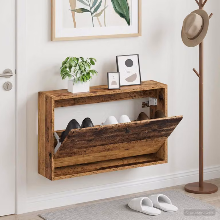 vidaXL Mobiletto per Scarpe da Muro BREDA Moderno in Legno e Metallo, L/P/H: 71 x 17 x 43 cm, Marrone e Nero