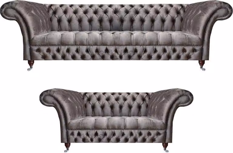 Luxuriöse 2x Sofa 3+2 Sitzer Textil Polstermöbel Grau Sofagarnitur Wohnzimmer