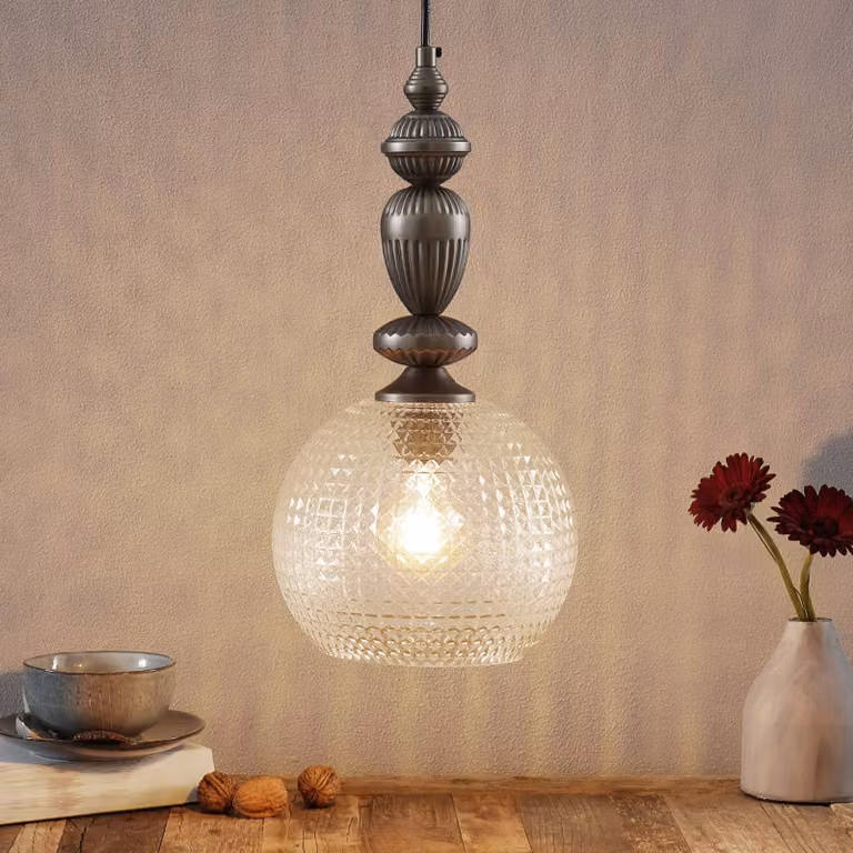 Viokef Lampada a sospensione in vetro Talisa, dimmerabile, Alluminio / Grigio / Zincato, Soggiorno / Sala da pranzo, Vetro, Moderno, Lampada a sospensione