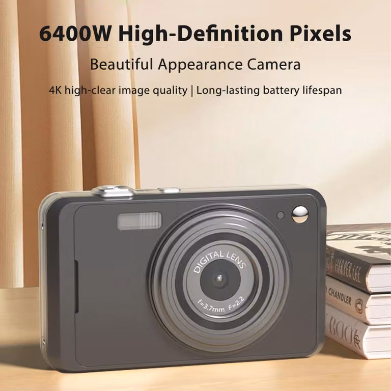 Fotocamera digitale da 64 MP, zoom 16x, videocamera per vlog in 4K con schermo da 2,88 pollici per adolescenti, adulti e principianti, nera