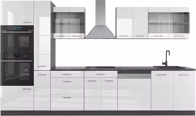 Cucina moderna Vicco R-Line Bianco lucido e Antracite con armadio alto, larghezza: 350 cm