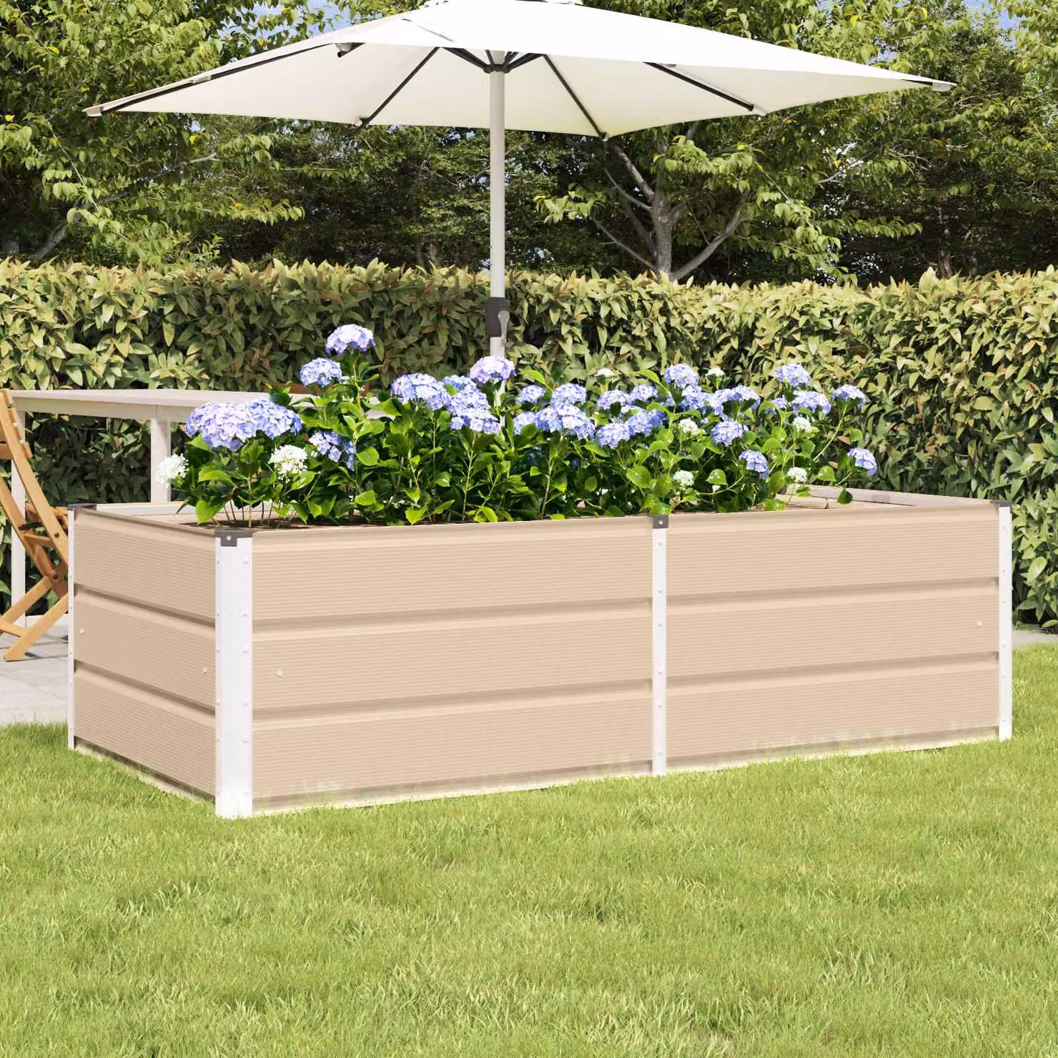 Fioriera vidaXL in acciaio e plastica, colore beige o bianco, L 160 x P 80 x H 45 cm