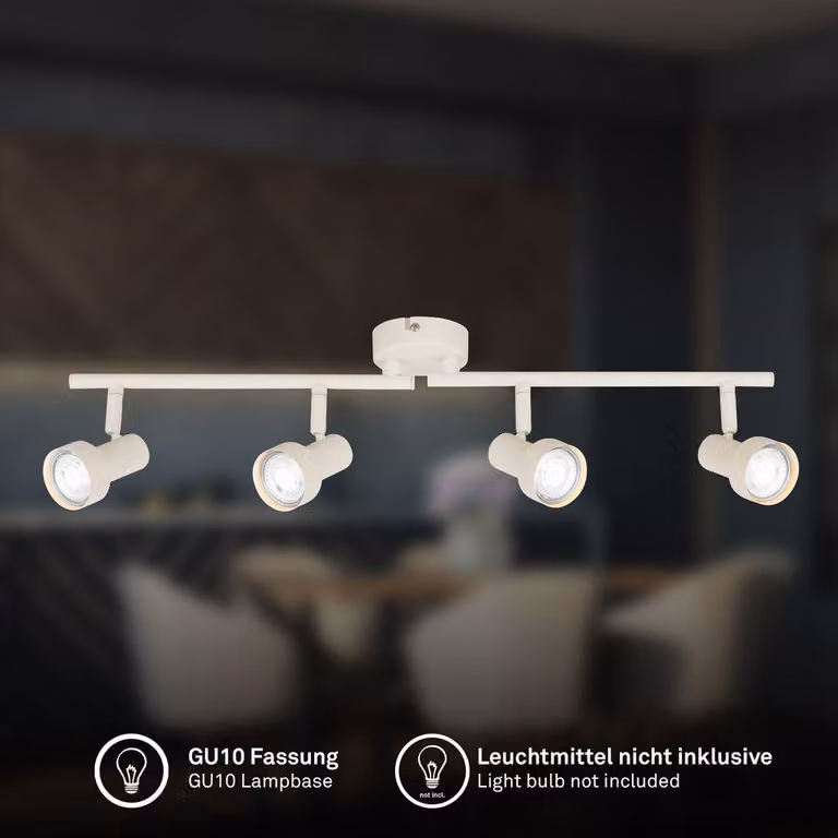 Briloner Plafoniera orientabile 60,5cm attacco GU10 max. 9W 4 luci bianco antico - Faretto da soffitto soggiorno corridoio cucina ufficio