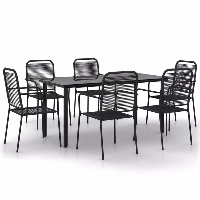 Set da Pranzo da Giardino 7 pz Nero Corda di Cotone e Acciaio