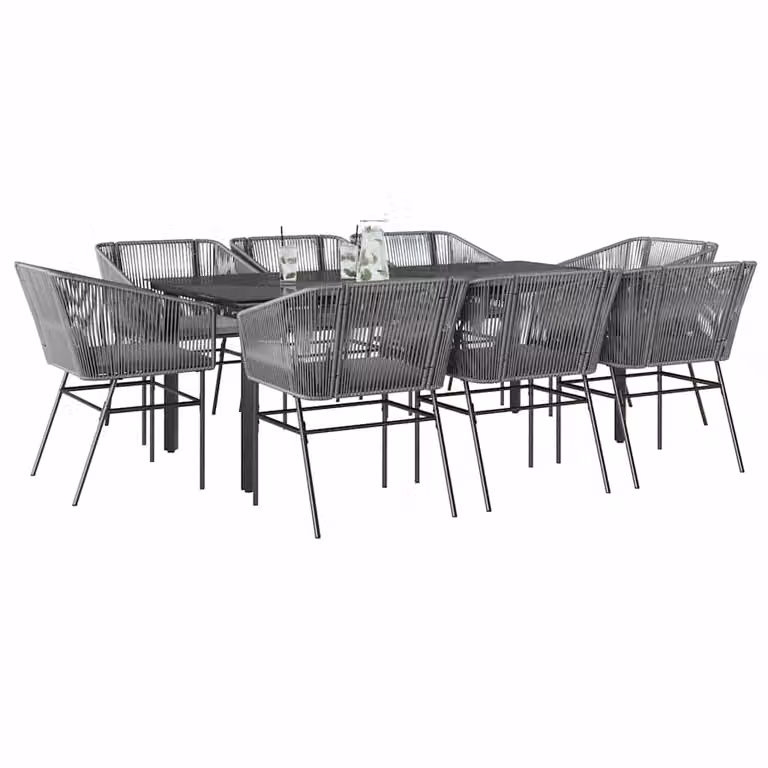 Set da pranzo da giardino vidaXL in polyrattan con tavolo in vetro e 9 pezzi, nero e grigio