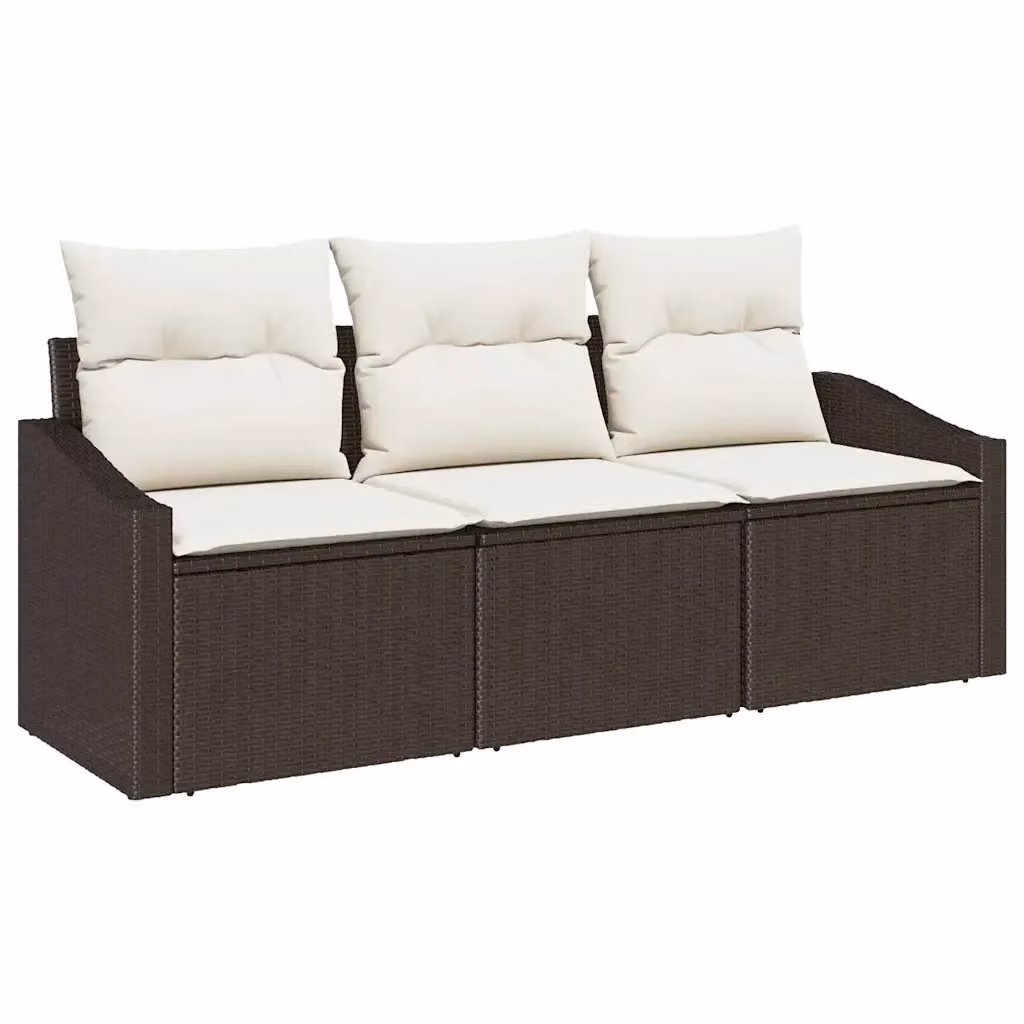 Set di mobili da giardino vidaXL composto da divano a 3 posti, tavolino e pouf in rattan marrone con cuscini beige – 2