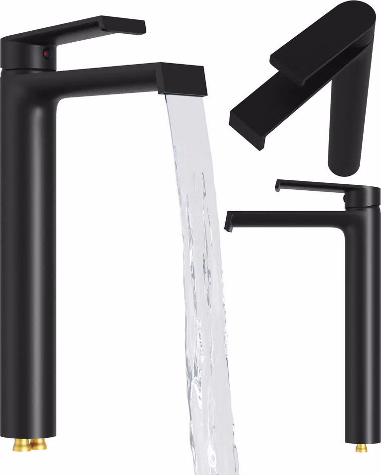 Granitan - Rubinetto per lavabo - Rubinetto da bagno - Miscelatore monocomando - Modello alto - Nero - BALI