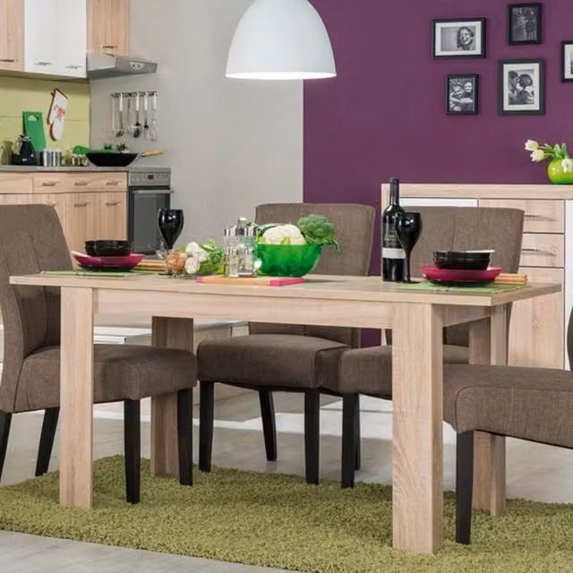 Tavolo fisso DMORA per 6 persone in stile moderno, colore marrone rovere, L: 120 cm, P: 80 cm, H: 74.5 cm