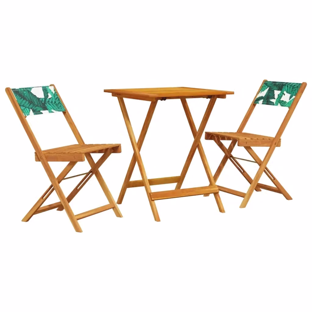 Set da Bistrot vidaXL 3 pz in Legno di Acacia con Motivo Floreale Verde e Marrone – 2