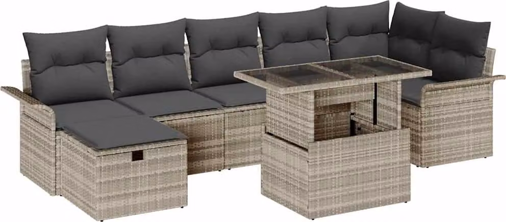 Set Divano da Giardino 8 pcs Grigio chiaro Poly Rattan