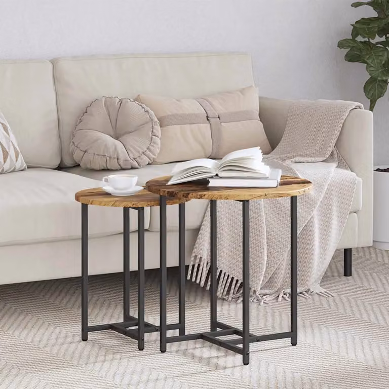 Set di 2 tavolini quadrati vidaXL in stile industriale con piano in legno e struttura in metallo, colore marrone e nero, L/P/H: 50 x 50 x 50 cm