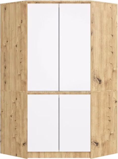 Armadio ad angolo AKORD S100 Quercia Artisan 100 cm 4 ante inserto frontale Bianco 100x50x180 cm
