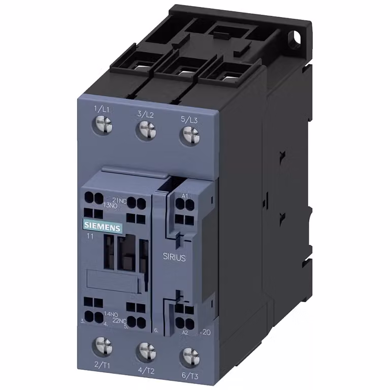 Contattore Siemens, AC-3e, 80 A/37 kW/400 V, a 3 poli, 24 V CC, 1 S+1 Ö, collegamento a vite/molla... 3RT20383KB40