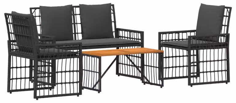 Set di Mobili da Esterno 4 pcs Nero e Grigio scuro