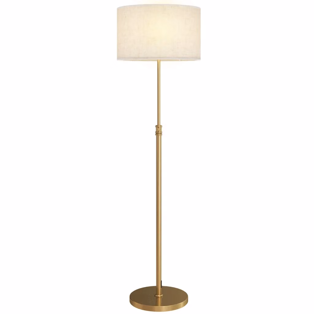 Lampada da terra regolabile XYLO con telecomando, colore oro e paralume in tessuto beige, Altezza: 168 cm – 2