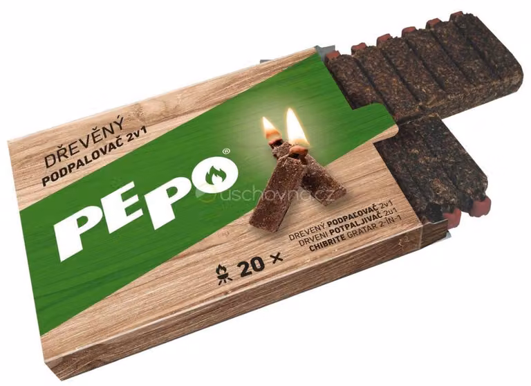 Accendifuoco PE-PO® 2in1, in legno, 20 pz, con fiammifero e striscia d'accensione, per barbecue, stufe, caminetti, forni