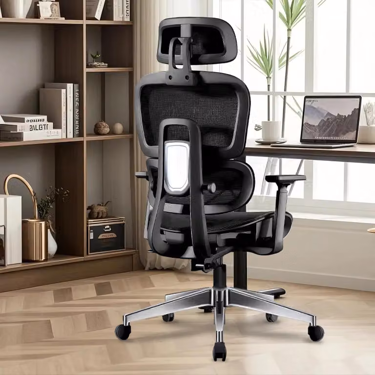Sedia da ufficio ergonomica, colore nero, con braccioli regolabili in 3D, rivestimento in mesh e supporto lombare