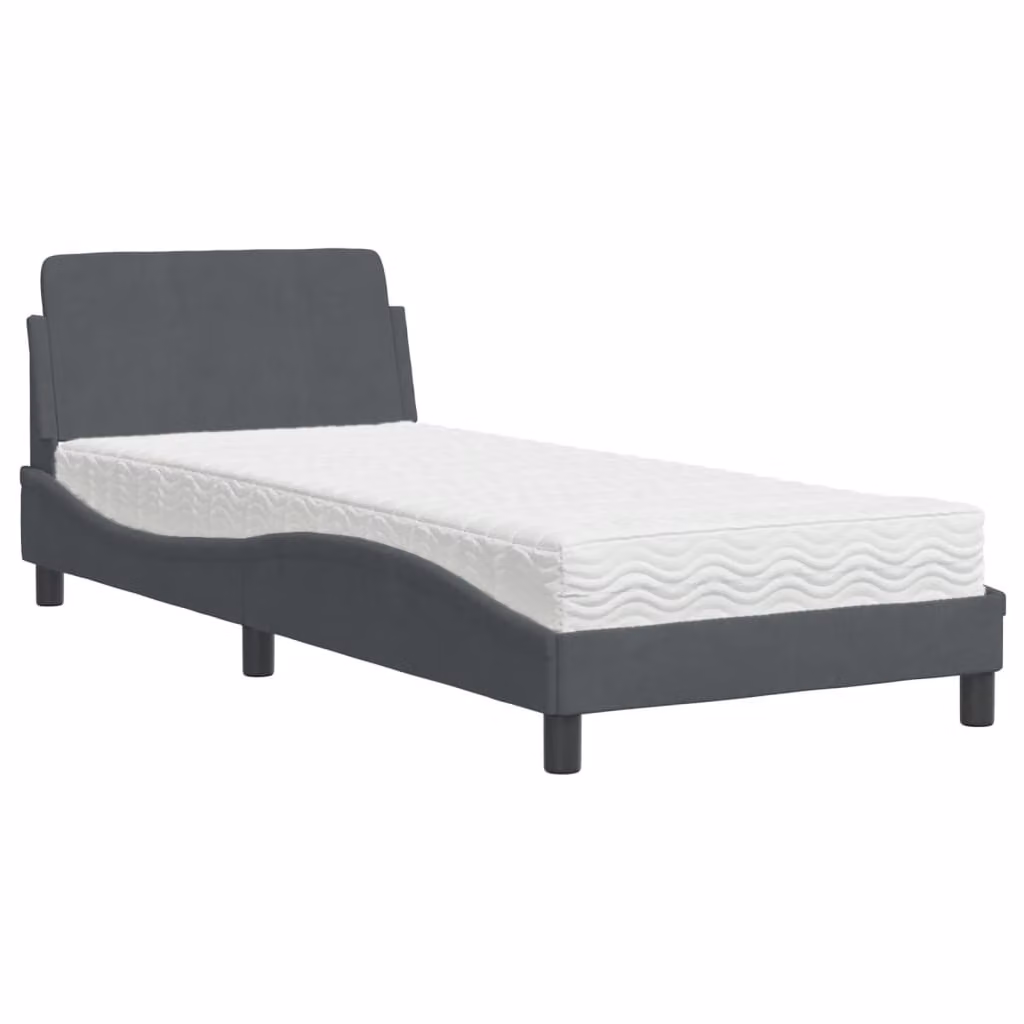 Letto con Materasso Dover Grigio Scuro 90x190 cm in Velluto