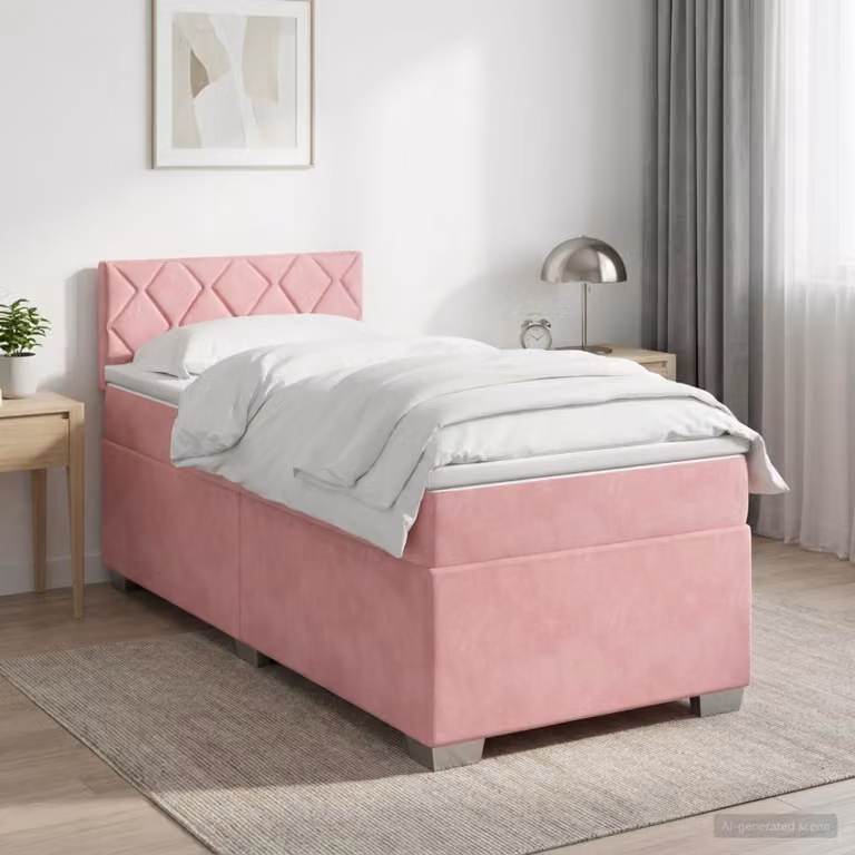 Letto box spring con materasso vidaXL in velluto rosa, L/P: 100 x 200 cm