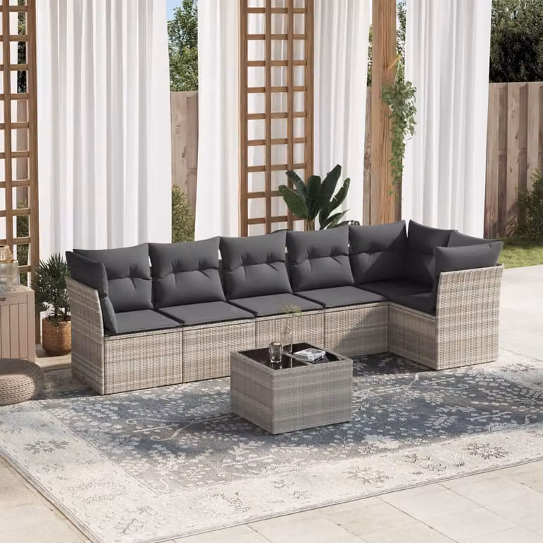 vidaXL Set Divani da Giardino a L con Polyrattan e Cuscini Grigio Chiaro