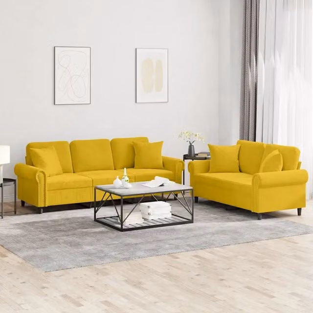 Set di 2 divani moderni vidaXL in velluto giallo con cuscini inclusi